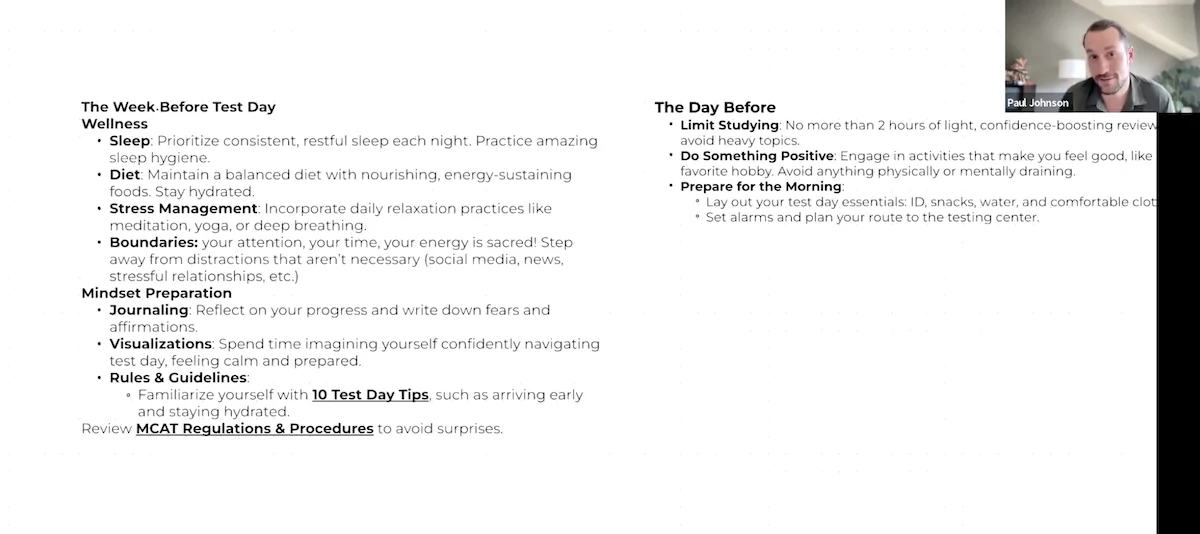 Test day mindset preparation